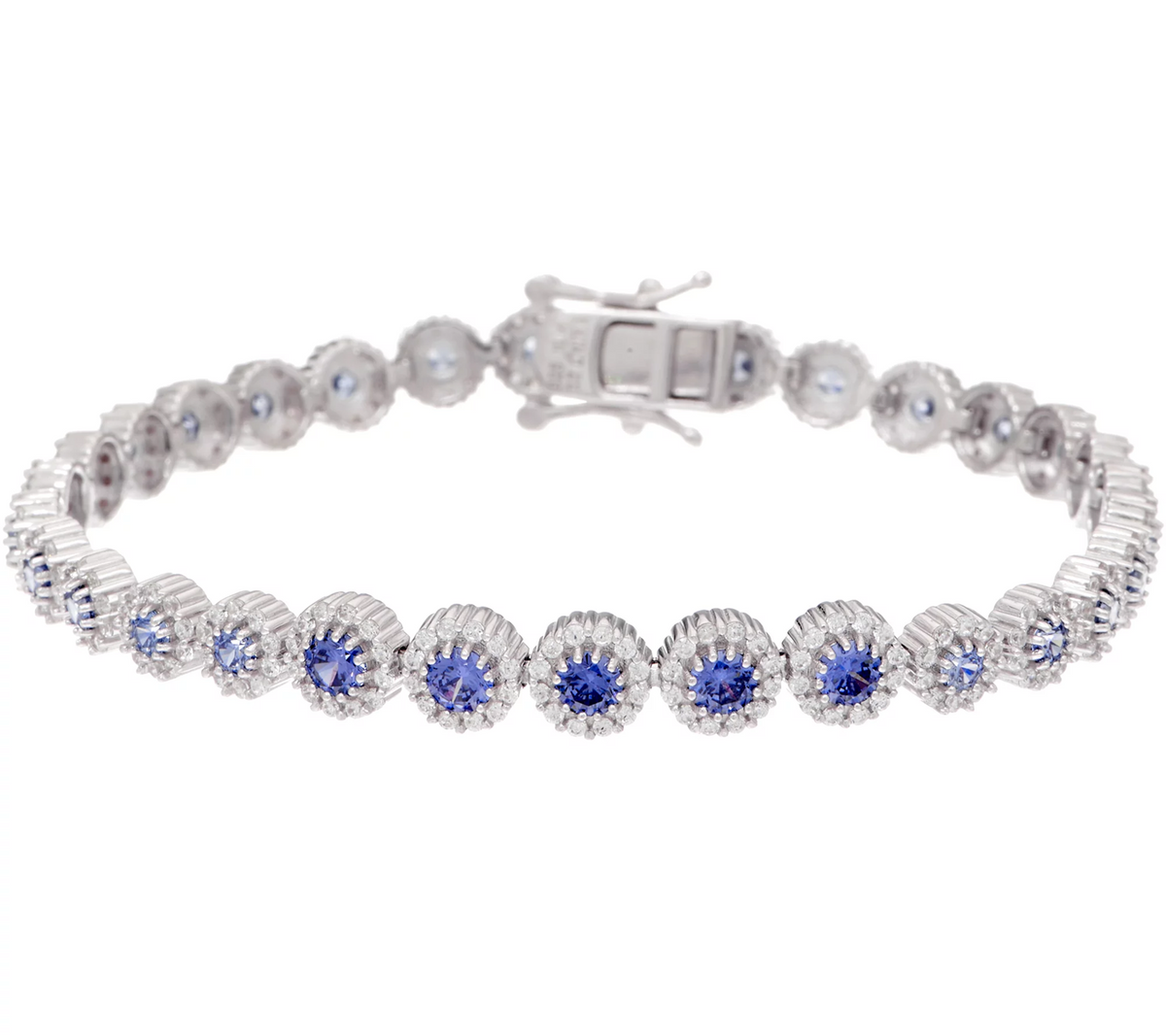 Diamonique Sterling SilverBlue Gemstones Halo Graduated Tennis Bracelet 6-3/4"