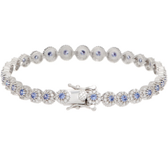 Diamonique Sterling SilverBlue Gemstones Halo Graduated Tennis Bracelet 6-3/4"