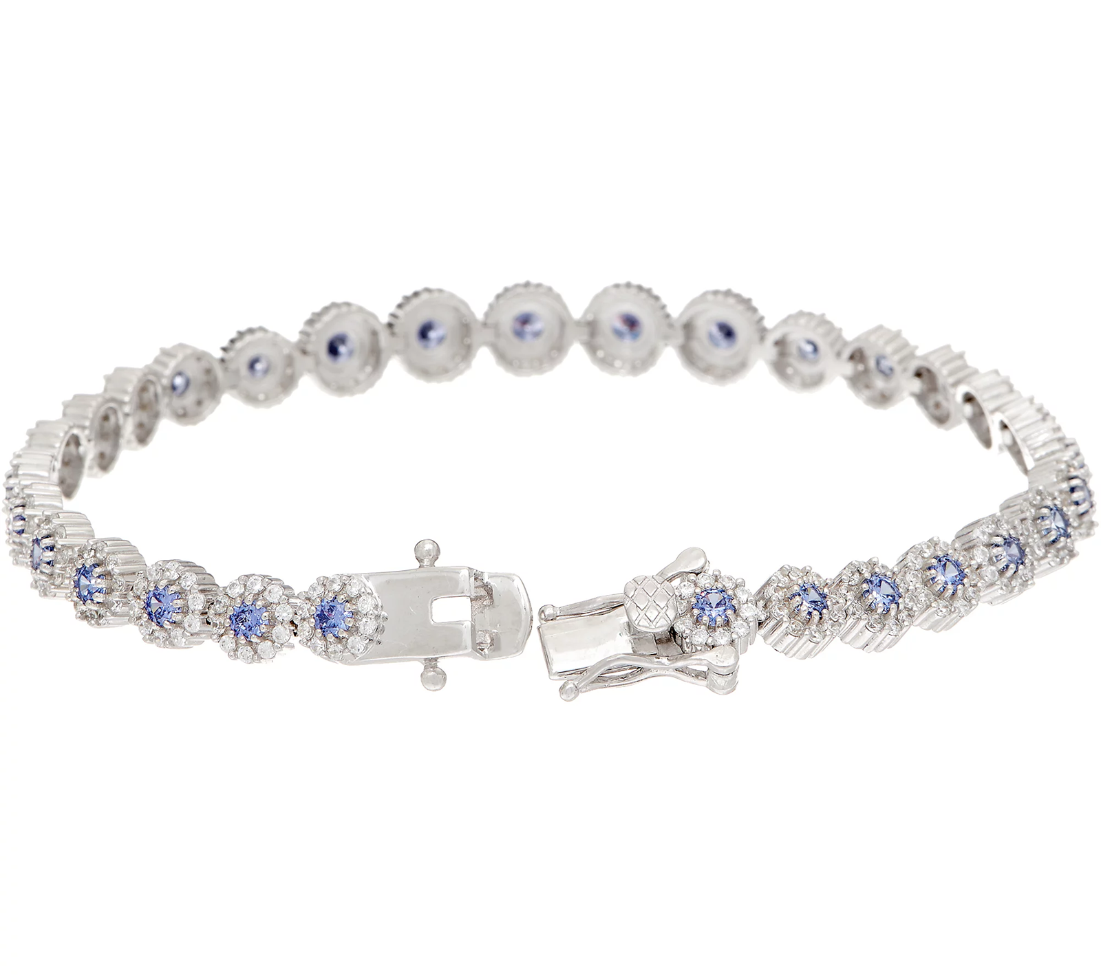 Diamonique Sterling SilverBlue Gemstones Halo Graduated Tennis Bracelet 6-3/4"