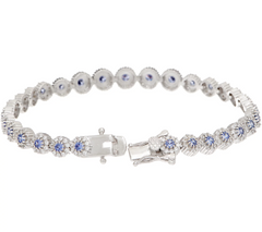 Diamonique Sterling SilverBlue Gemstones Halo Graduated Tennis Bracelet 6-3/4"