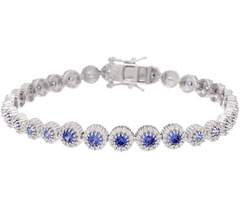 Diamonique Sterling SilverBlue Gemstones Halo Graduated Tennis Bracelet 6-3/4"