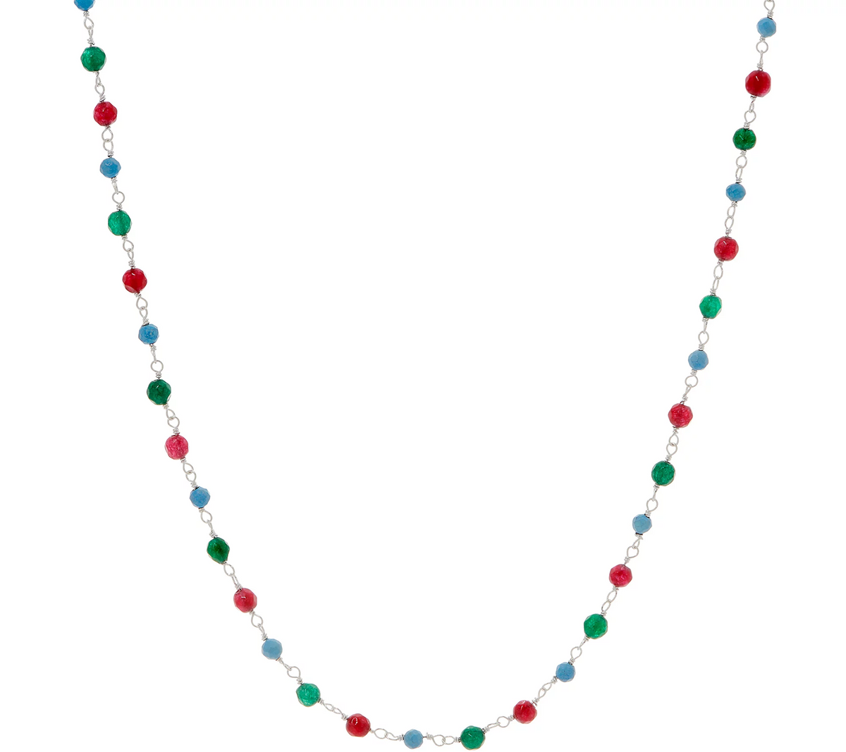 Italian Silver 20" Sterling Silver Multi Color Gemstone Necklace