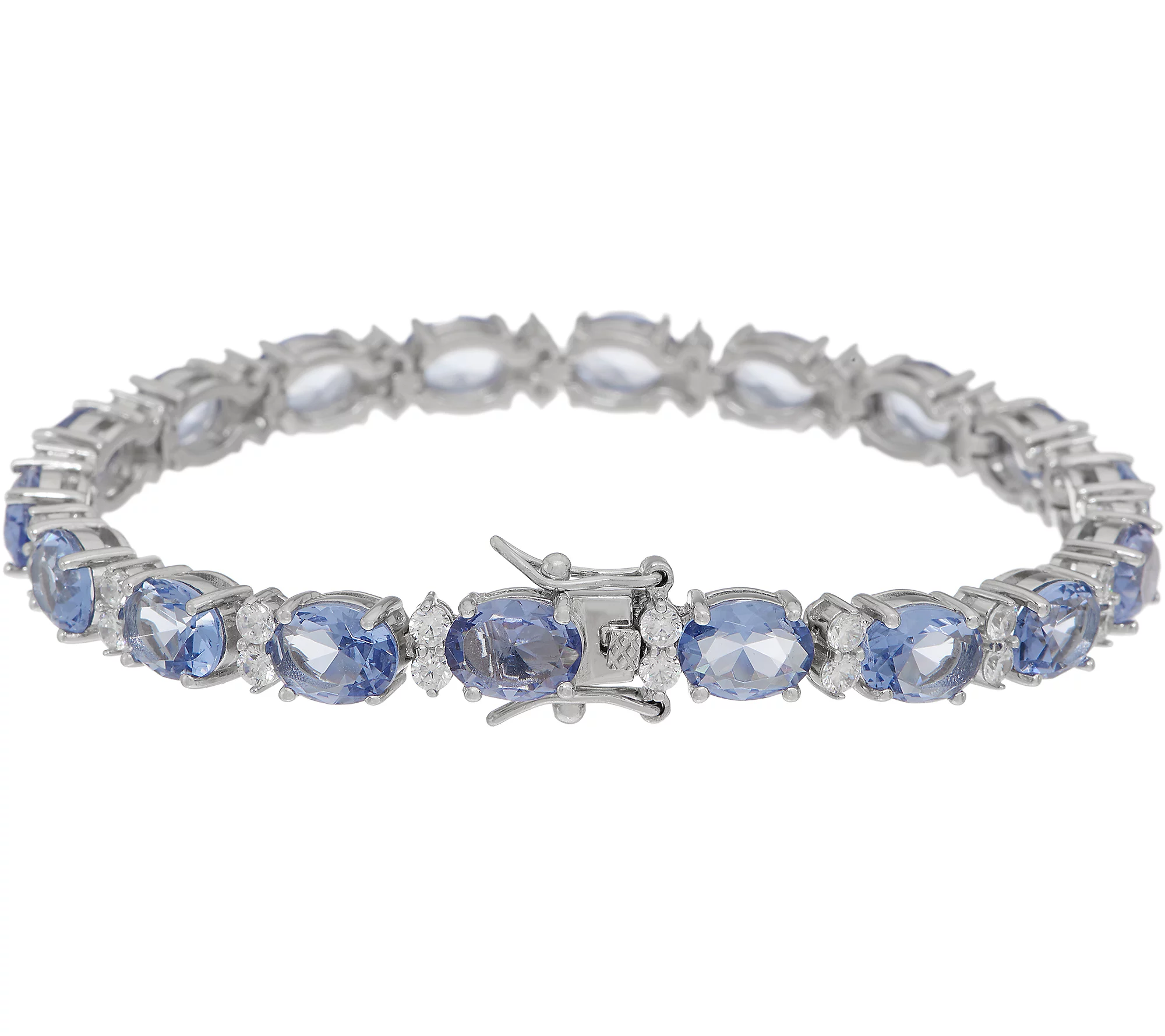 DMQ Simulated Tanzanite Oval Tennis Bracelet Sterling Silver, 7-1/4"