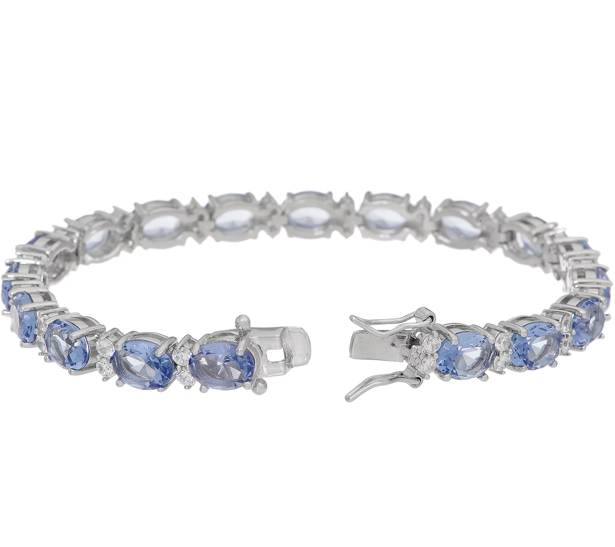 DMQ Simulated Tanzanite Oval Tennis Bracelet Sterling Silver, 7-1/4"