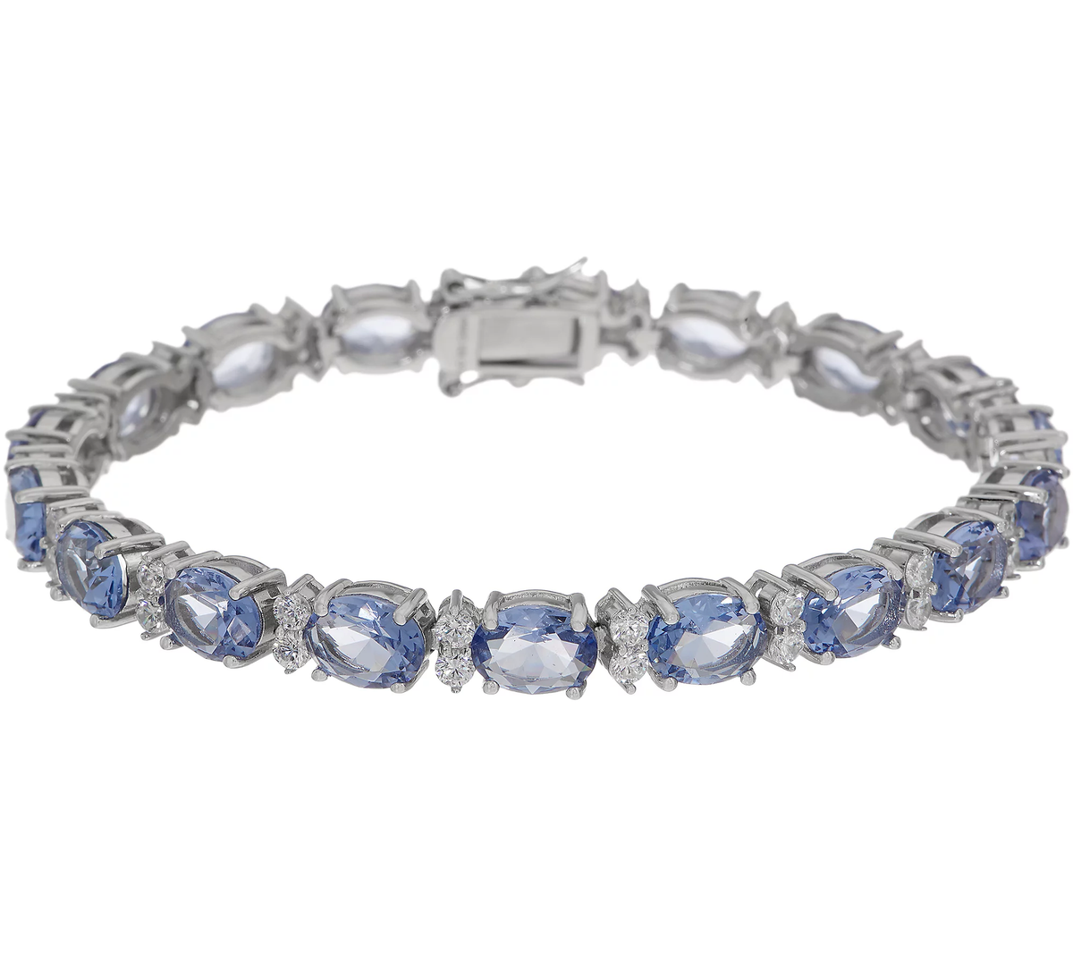 DMQ Simulated Tanzanite Oval Tennis Bracelet Sterling Silver, 7-1/4"