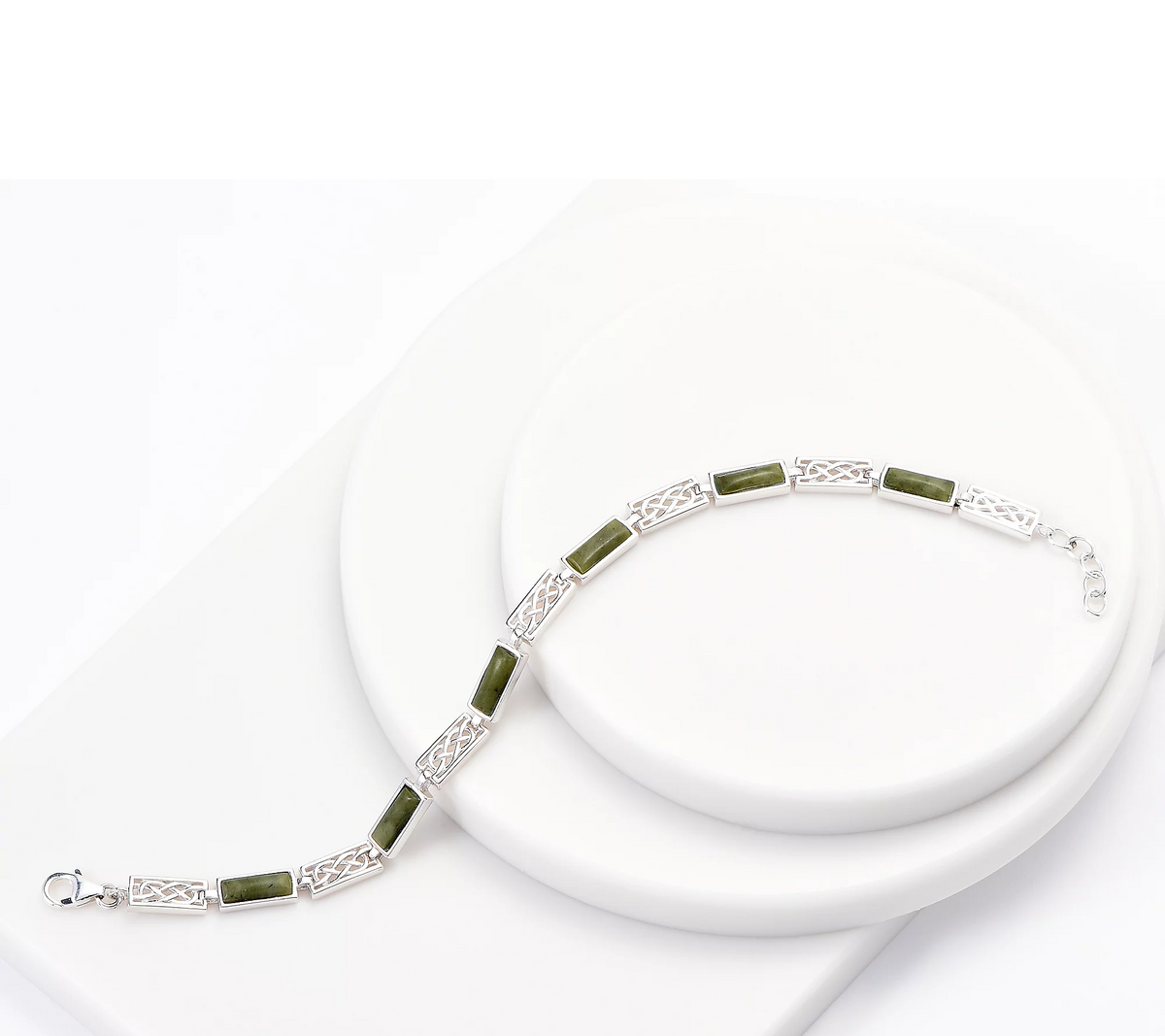 Connemara marble Green Link Station Celtic Knot Bracelet Sterling Silver 8"