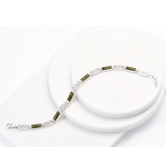 Connemara marble Green Link Station Celtic Knot Bracelet Sterling Silver 8"