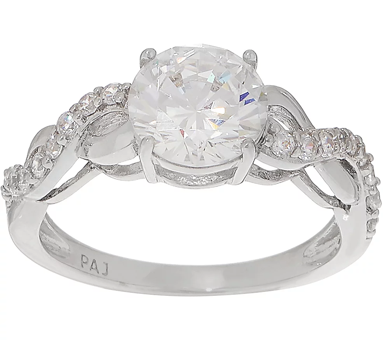 Diamonique  Sterling Silver Infinity Design Roung Cut Ring,Size 6