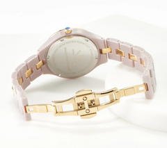 Isaac Mizrahi Live! Taupe Ceramic Crystal Link Round Dial Watch X-Large