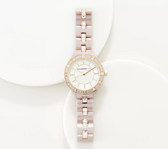 Isaac Mizrahi Live! Taupe Ceramic Crystal Link Round Dial Watch X-Large