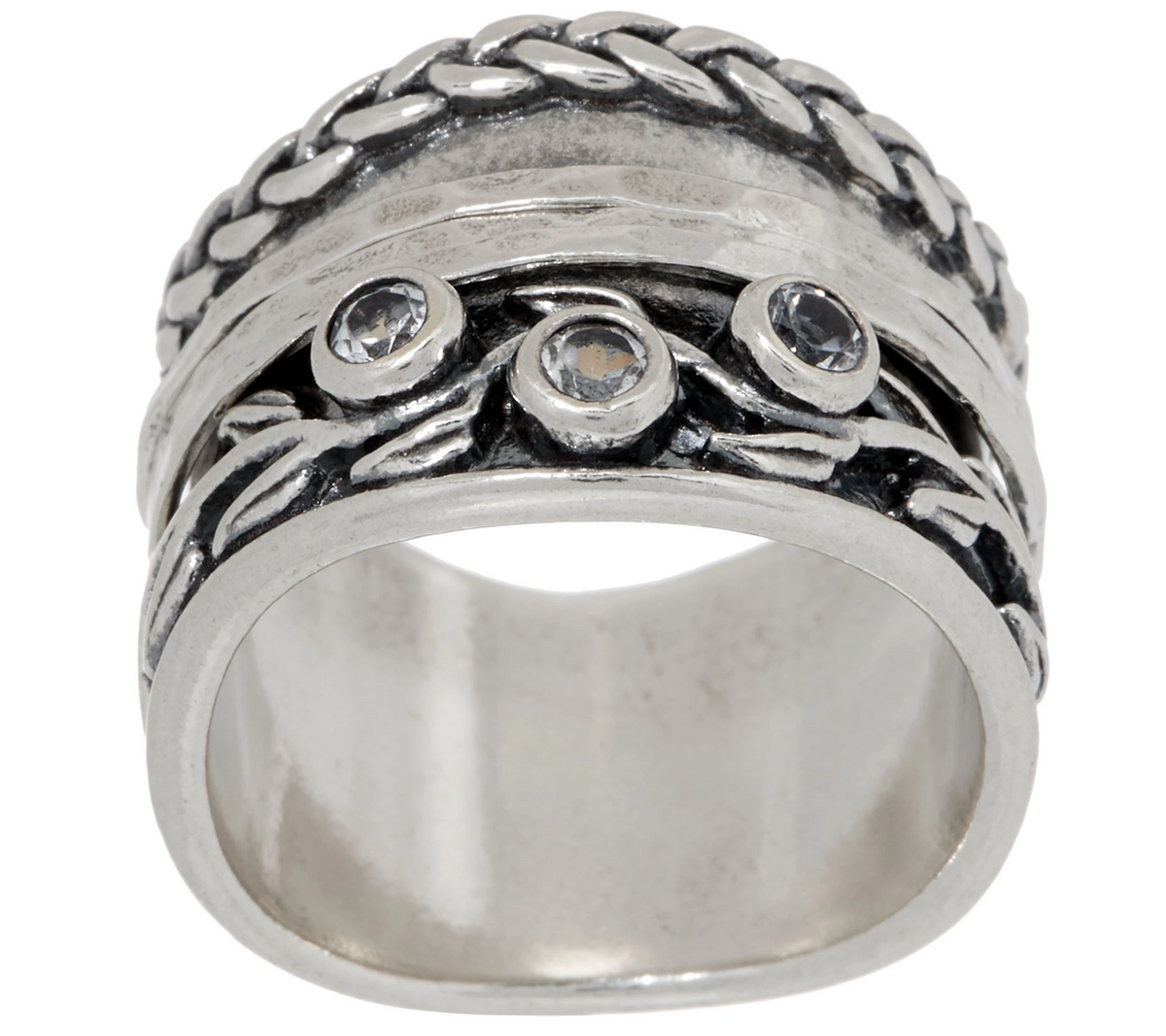 Or Paz Sterling Silver White Topaz Spinner Ring Size 9