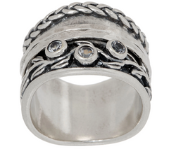 Or Paz Sterling Silver White Topaz Spinner Ring Size 9