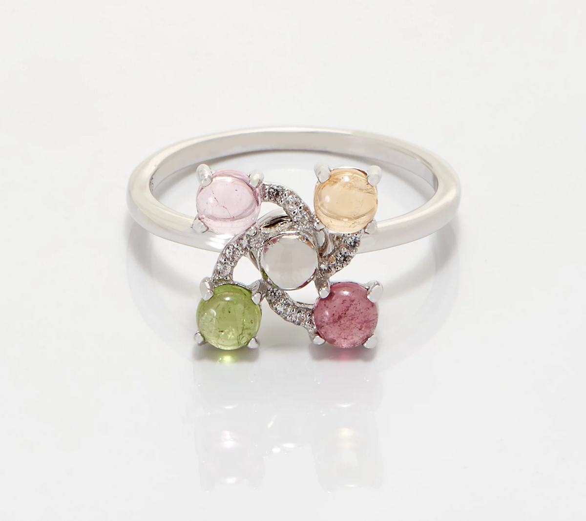 Sterling Silver Multi- Tourmaline Spinner Ring, Size 9