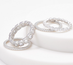 Diamonique Sterling Silver Set of Four Mixed Eternity Band Rings Size 9