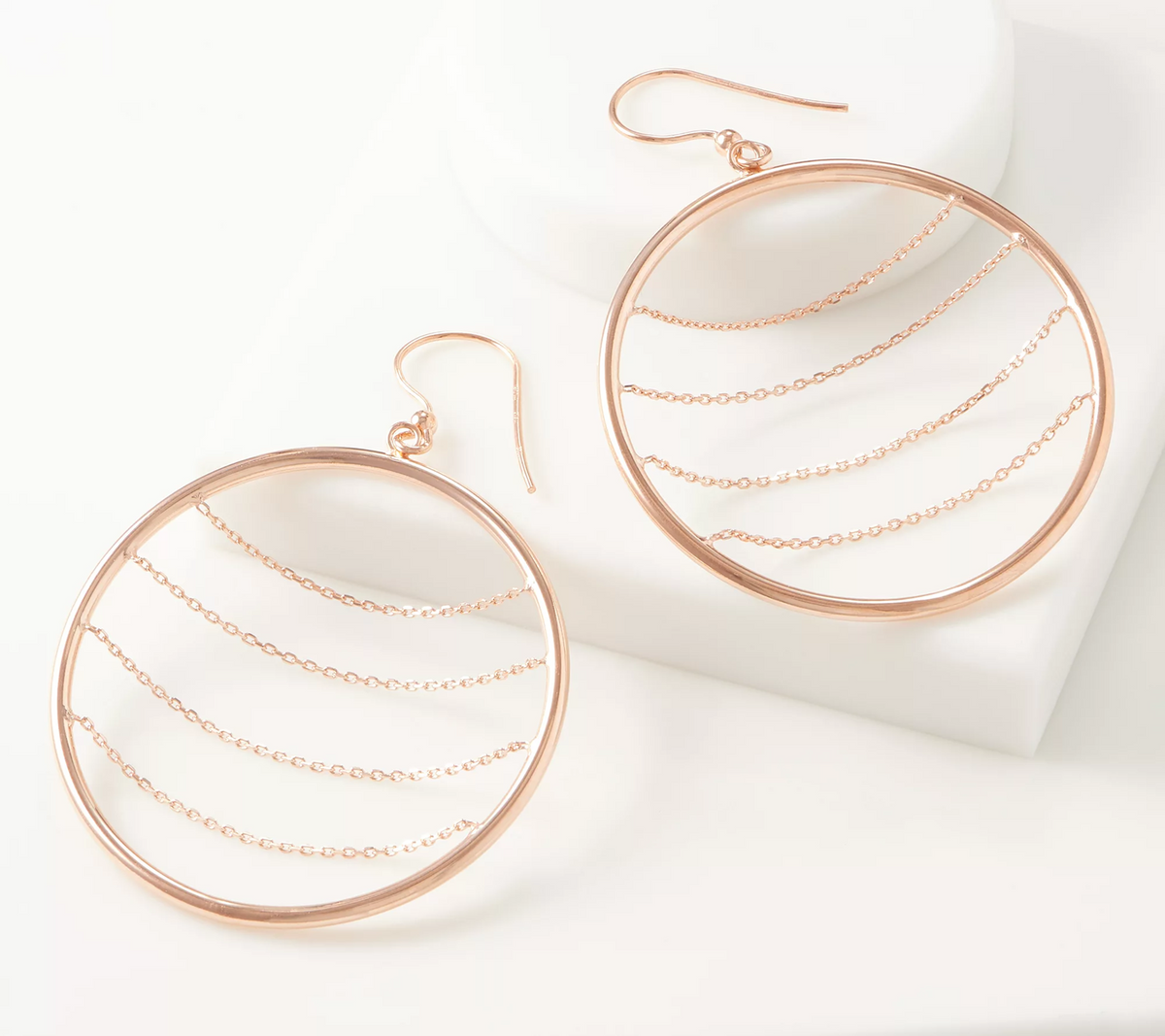 Italian Silver Chain Hoop Rose-clad Sterling Silver Earrings