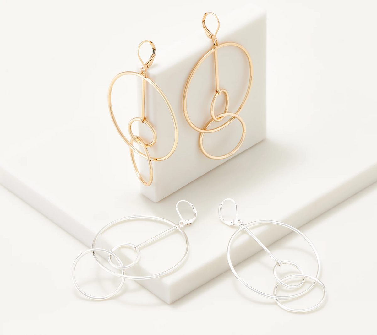 Joan Rivers Set of 2 Golden/Silver Triple Circle Drop Earrings