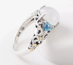 Artisan Crafted Sterling Silver Moonstone & Blue Topaz Three Stone Ring Size 7