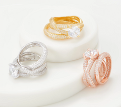 Diamonique Sterling Silver Round & Pave' Ring Set, Ring Size 9