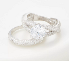 Diamonique Sterling Silver Round & Pave' Ring Set, Ring Size 9