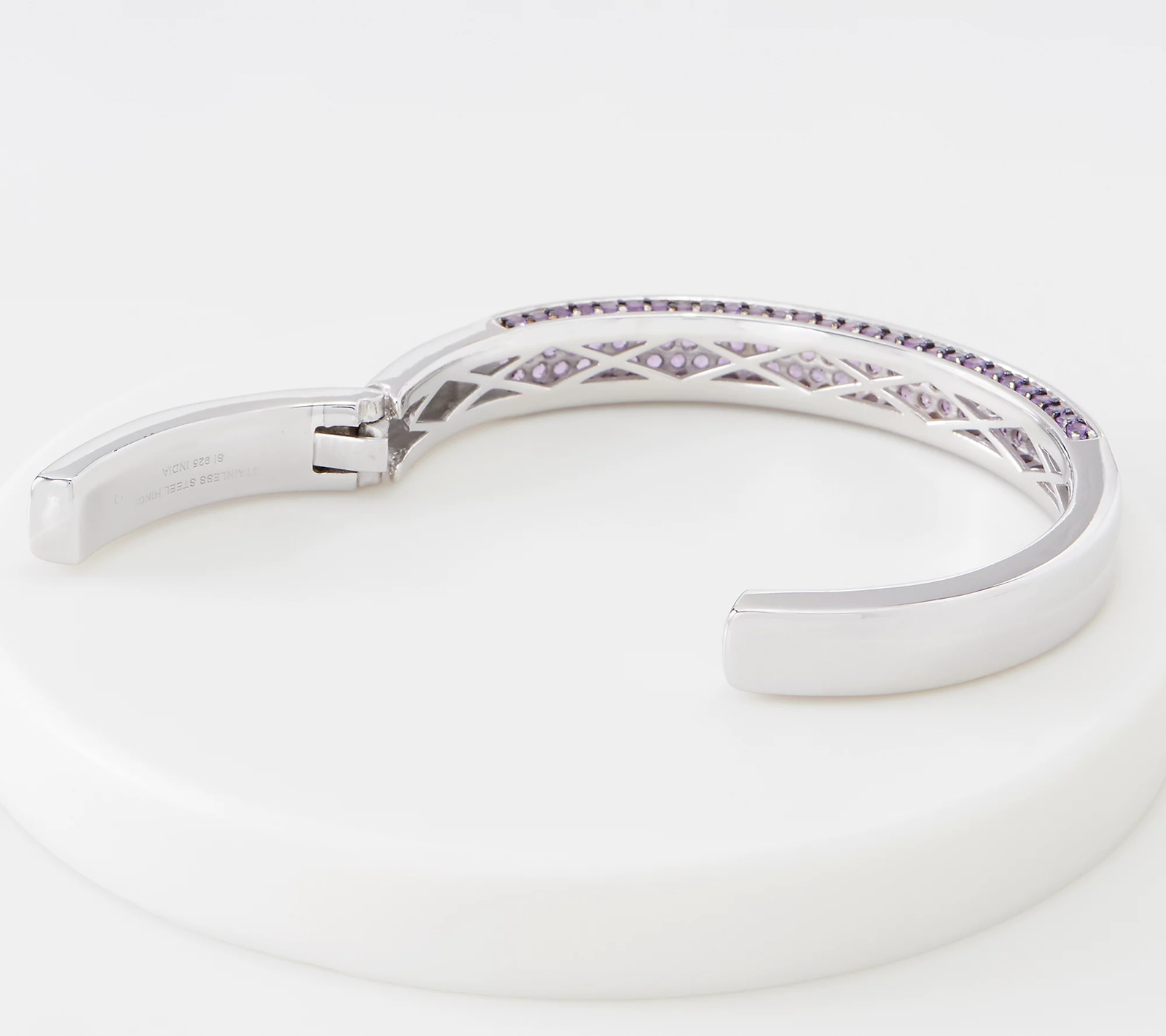QVC Round Blue Topaz Gem Hinged Cuff Sterling Silver Bracelet, Small; 6-3/4"
