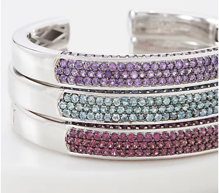 QVC Round Blue Topaz Gem Hinged Cuff Sterling Silver Bracelet, Small; 6-3/4"