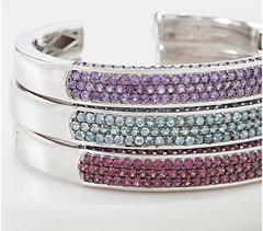 QVC Round Blue Topaz Gem Hinged Cuff Sterling Silver Bracelet, Small; 6-3/4"