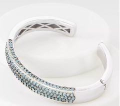 QVC Round Blue Topaz Gem Hinged Cuff Sterling Silver Bracelet, Small; 6-3/4"
