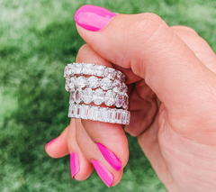 Diamonique Platinum Clad Silver Round Cut Eternity Band Ring Size 9