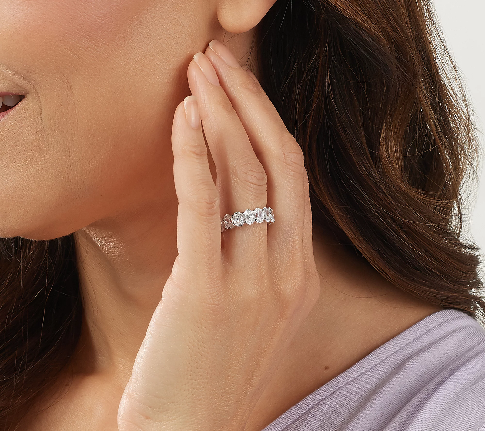 Diamonique Platinum Clad Silver Oval Cut Eternity Band Ring Size 5