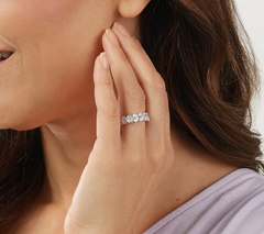Diamonique Platinum Clad Silver Oval Cut Eternity Band Ring Size 5