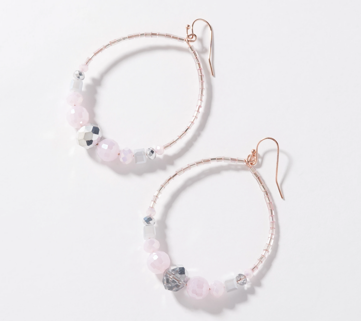 Susan Graver Front Facing Faceted Rose Tone Hoop Earrings