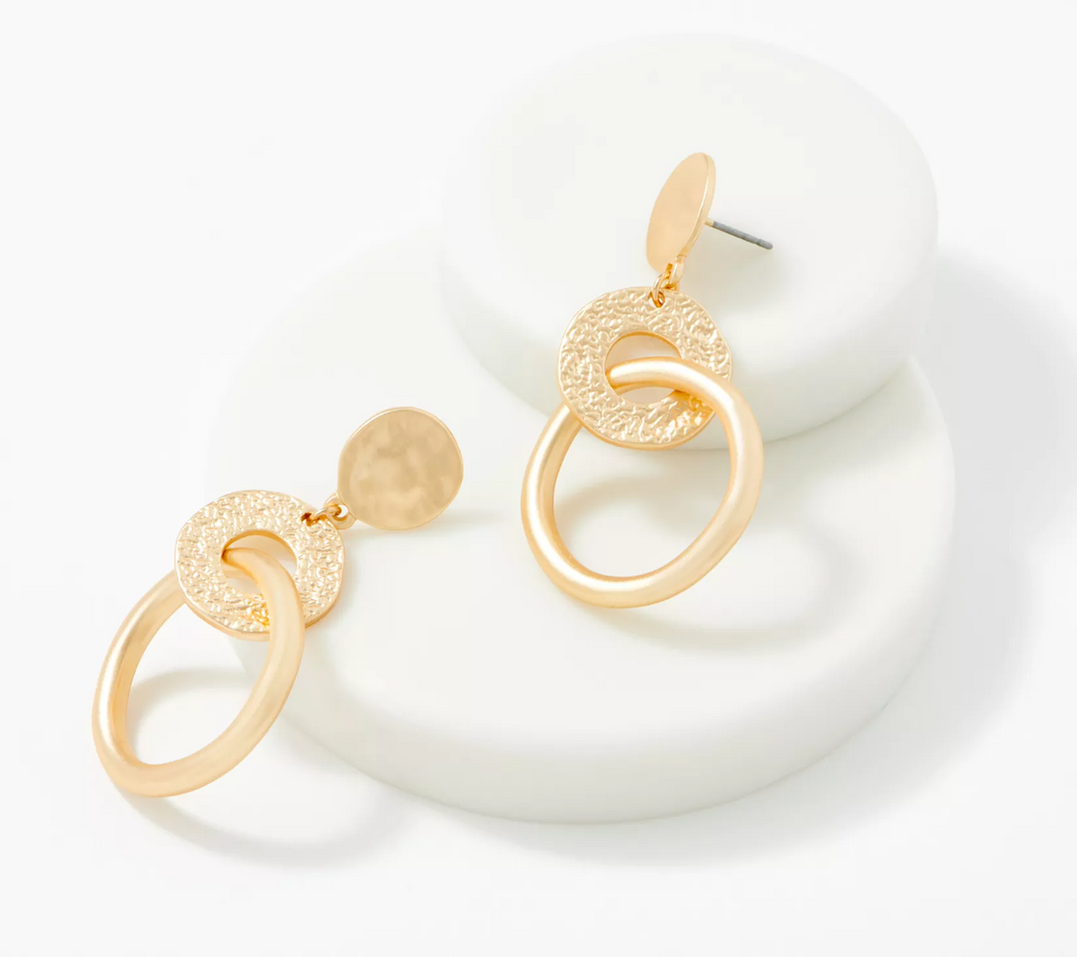 Susan Graver Textured and Polished Link GoldTone Earrings