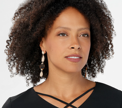 Susan Graver Gold Tone Round and Teardrop Dangle Earrings