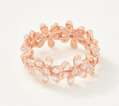 Diamonique Rosegold-Clad Sterling Silver Floral Eternity Band Ring Size 8