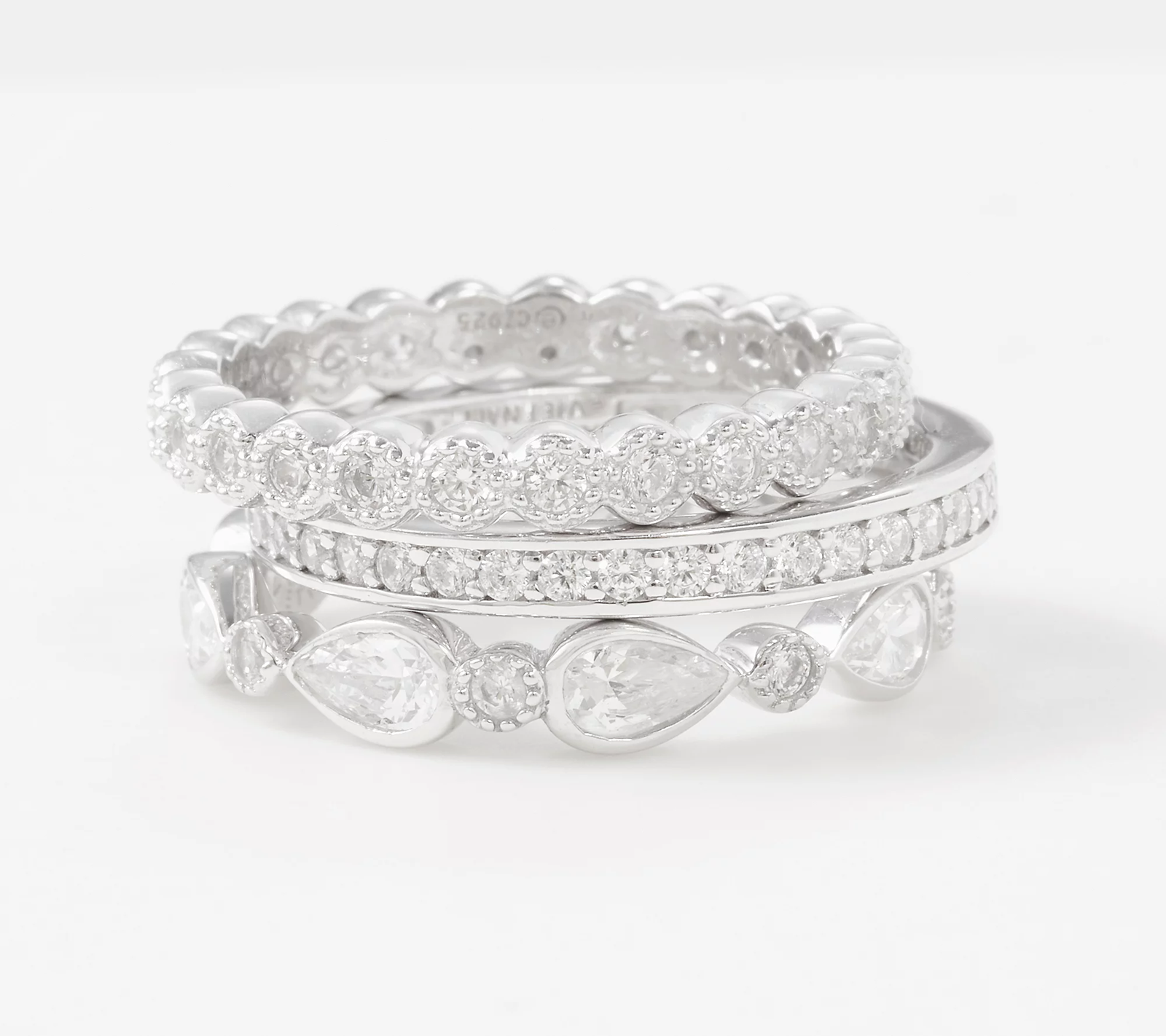 Diamonique Sterling Silver Set of 3 Stackable Rings Size 9
