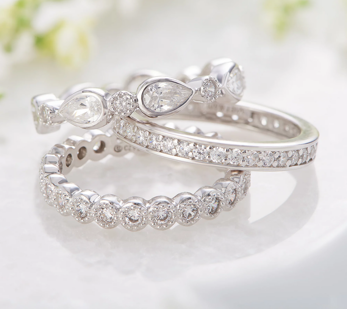 Diamonique Sterling Silver Set of 3 Stackable Rings Size 9
