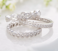 Diamonique Sterling Silver Set of 3 Stackable Rings Size 9