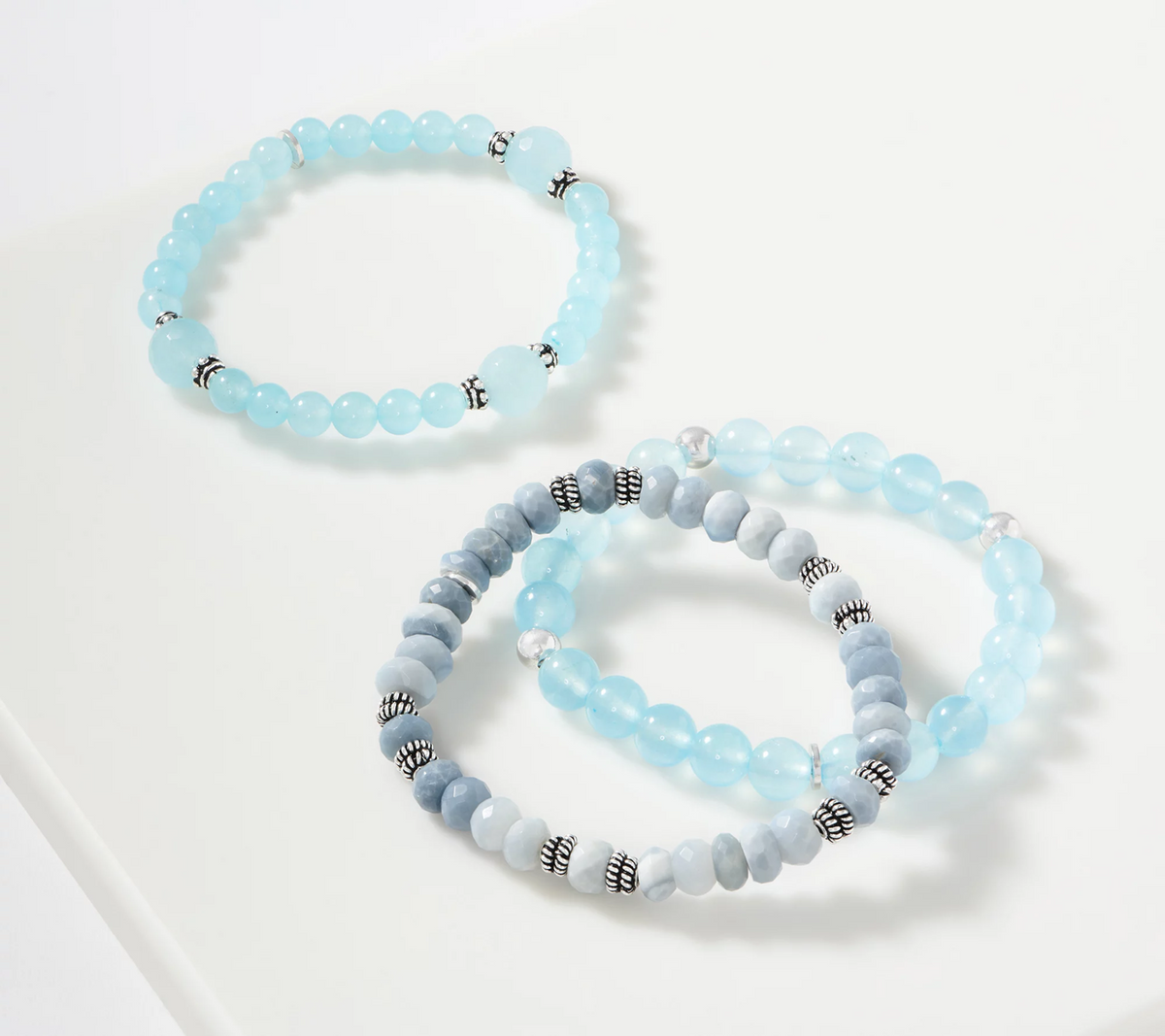 Affinity Gems Set of 3 Stretch Blue Sterling Silver Bracelets Small