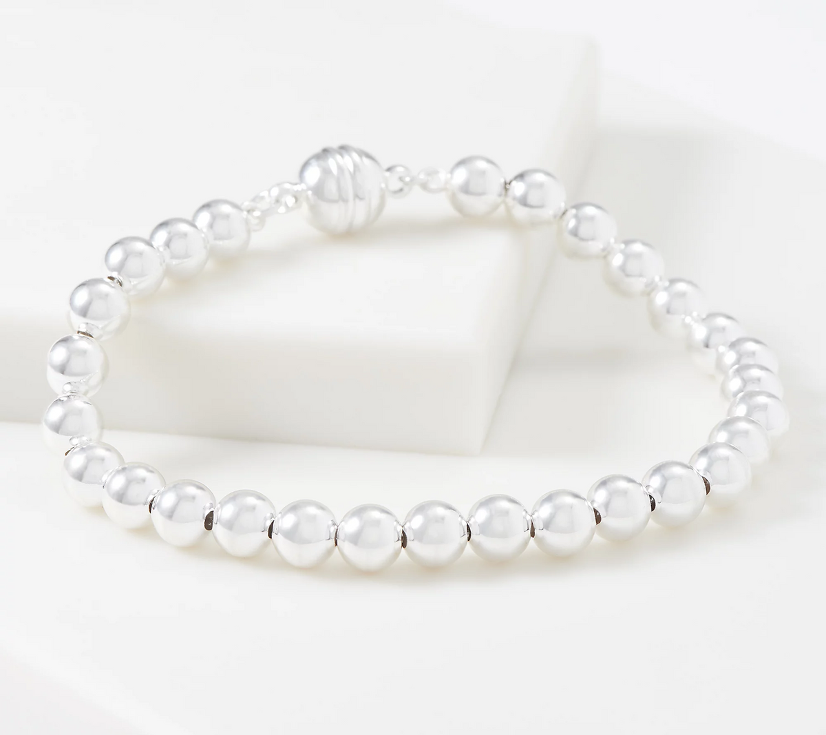 UltraFine Polished Bead  Chain Magnetic Clasp Bracelet 8"