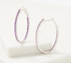 Gemstone Inside Out Oval Amethyst Hoop Earrings