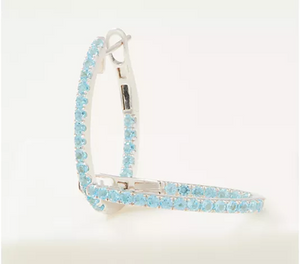 Gemstone Inside Out Oval Blue Topaz Hoop Earrings