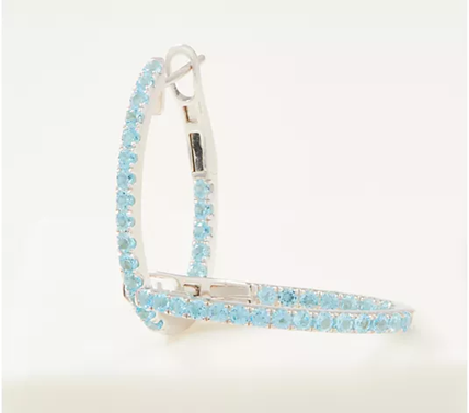 Gemstone Inside Out Oval Blue Topaz Hoop Earrings