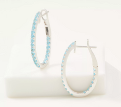 Gemstone Inside Out Oval Blue Topaz Hoop Earrings