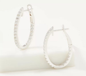 Gemstone Inside Out Oval White Topaz Hoop Earrings