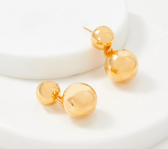 Oro Nuovo 14K Gold Over Resin Polished Double Bead Dangle Earrings