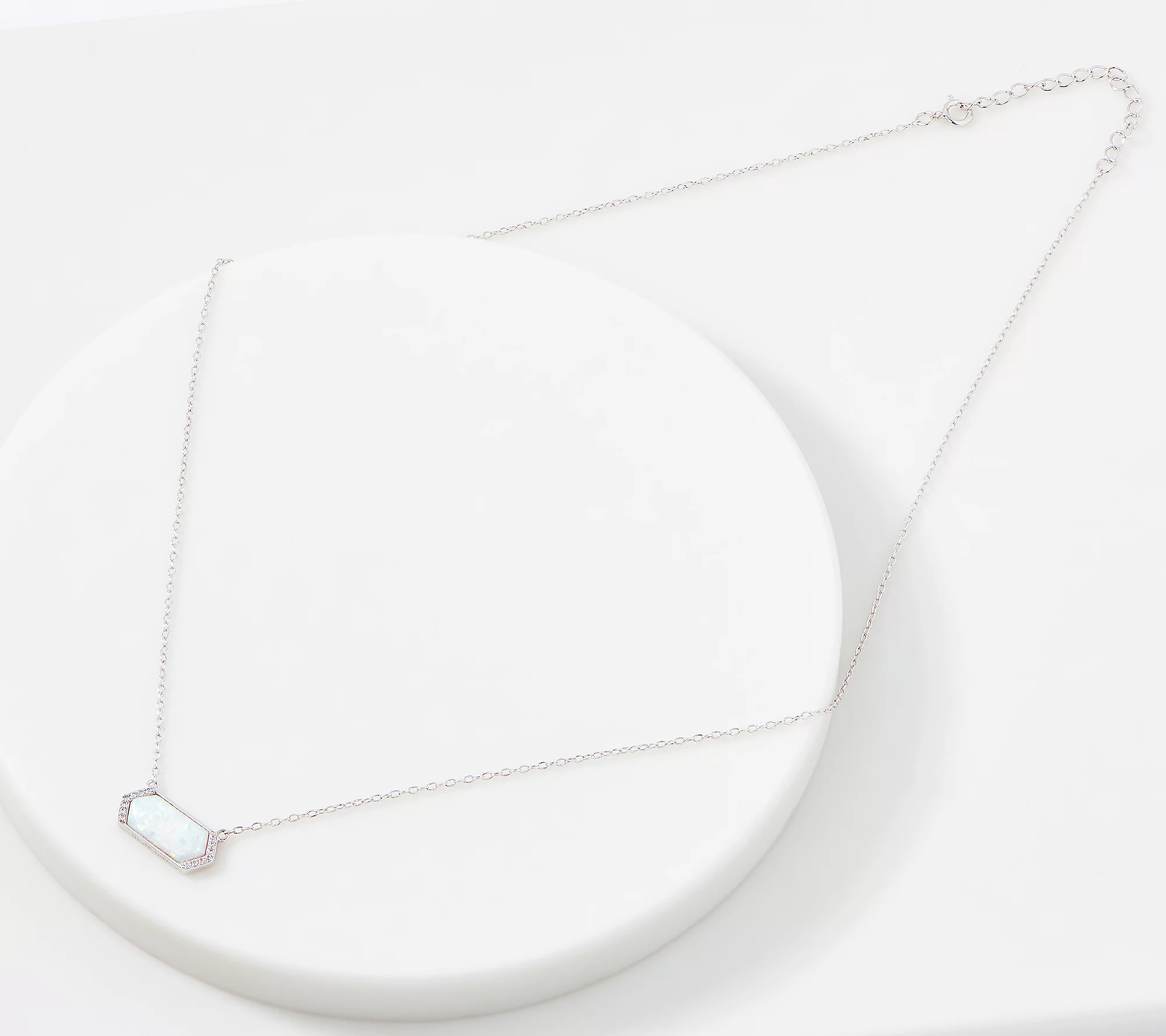 Diamonique Simulated Opal Pendant Necklace, Sterling Silver