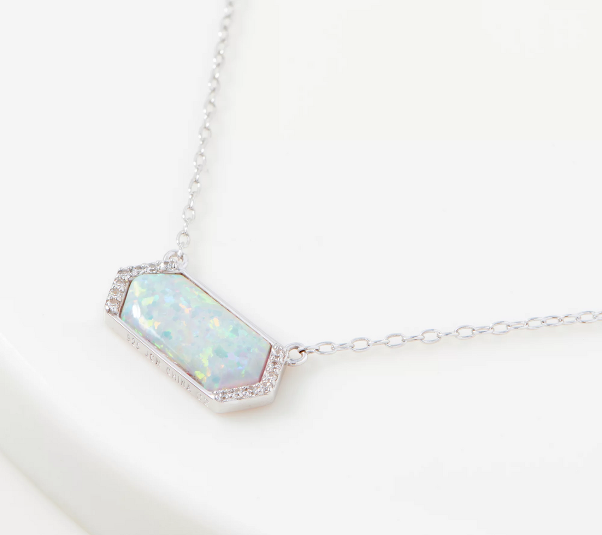 Diamonique Simulated Opal Pendant Necklace, Sterling Silver