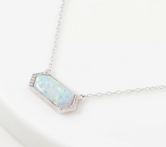 Diamonique Simulated Opal Pendant Necklace, Sterling Silver