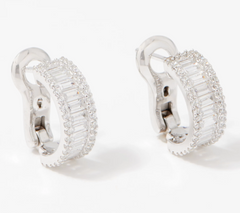 Diamonique Choice of Clear Baguette 1/2" Hoops, Sterling Silver