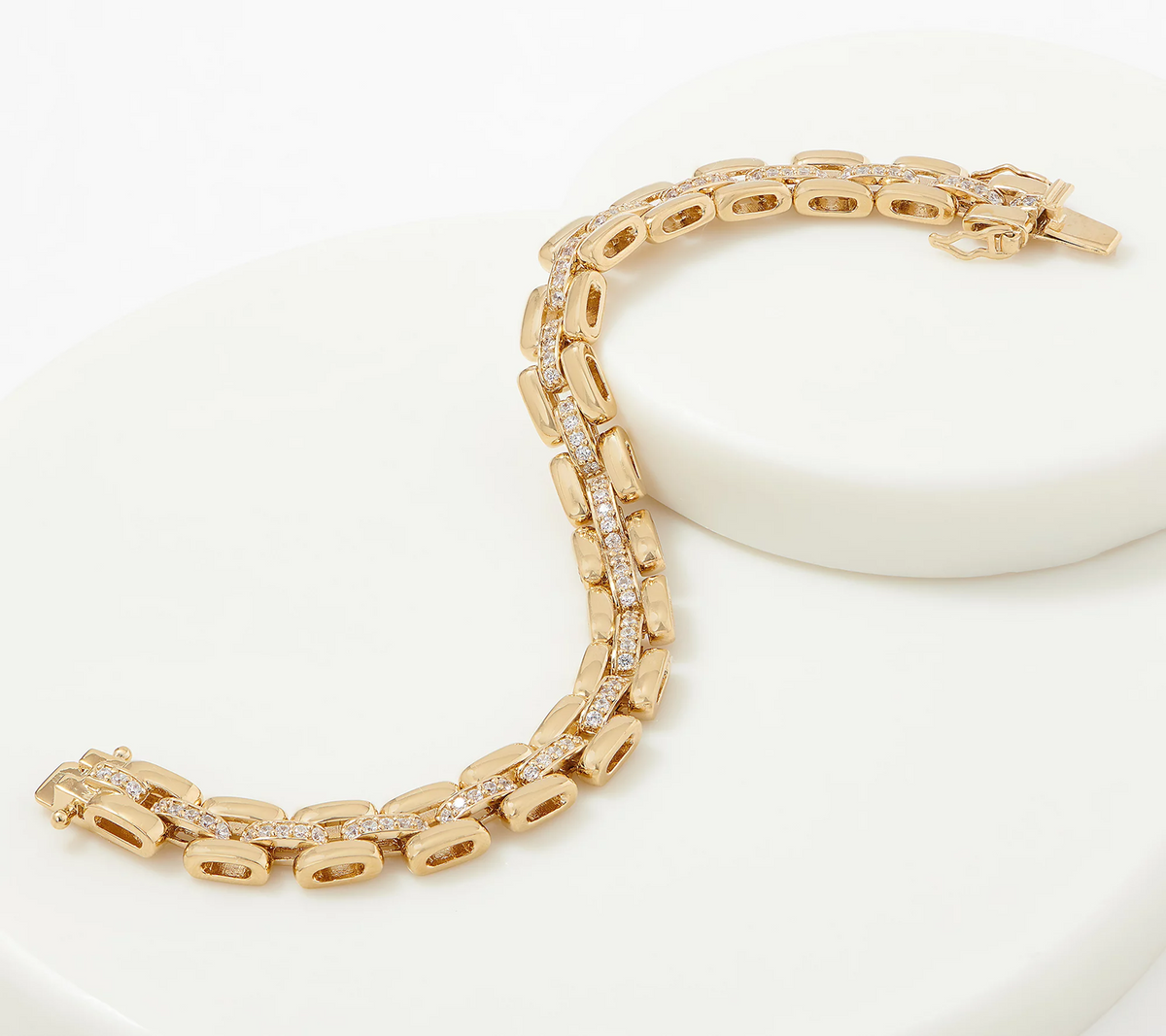 Diamonique Watch Link Inspired Tennis Gold Clad Sterling Silver Bracelet 8"